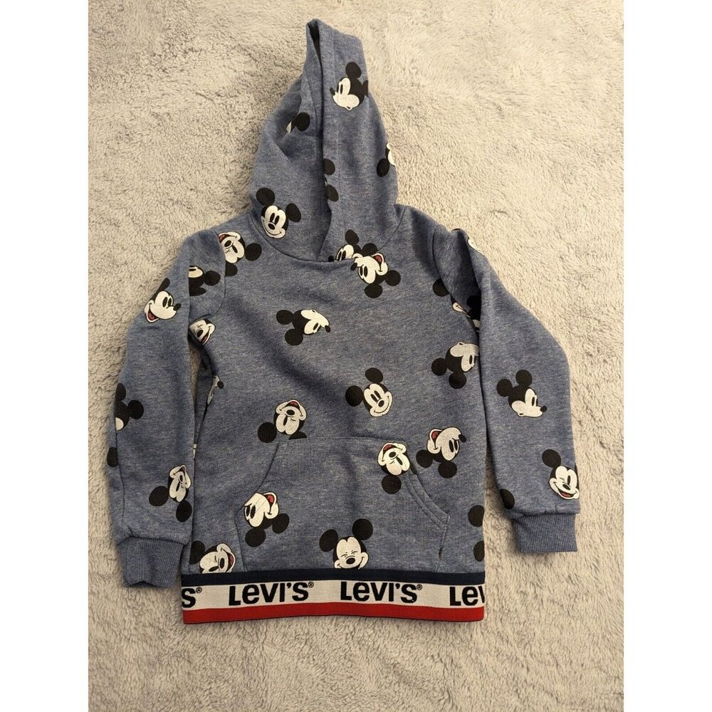 Levis Mickey Mouse Hoodie Kids 4T Unisex Blue Elastic Waist Graphic Disney AOP
